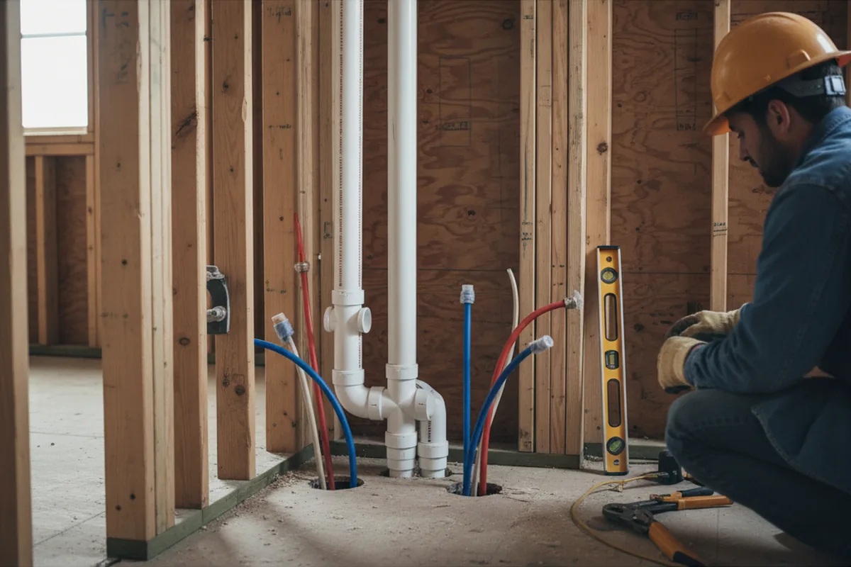Drain and supply rough-in during Sump Pump Repair in Fortville